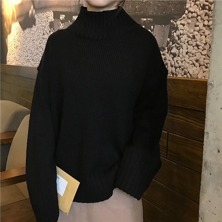 2019 Ins Зима Новый женский шикарный однотонный пуловер свитер водолазка длинный