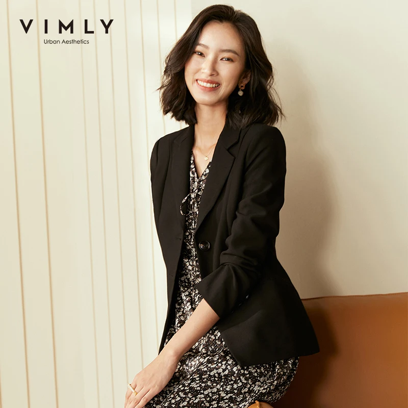 Осенние женские блейзеры Vimly элегантные однотонные однобортные куртки с