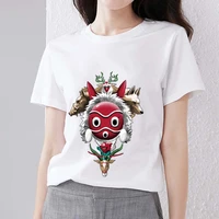 womens t shirt trend casual slim fashion japanese monster pattern print commuter soft round neck ladies polyester white top