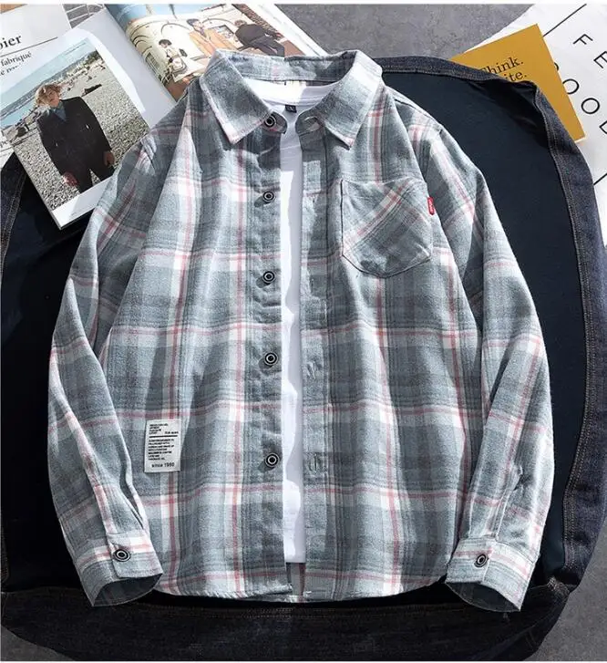

2022 Spring Autumn Plaid Shirt Men Cotton New Male Casual Long Sleeve Shirt High Quality Man Clothes