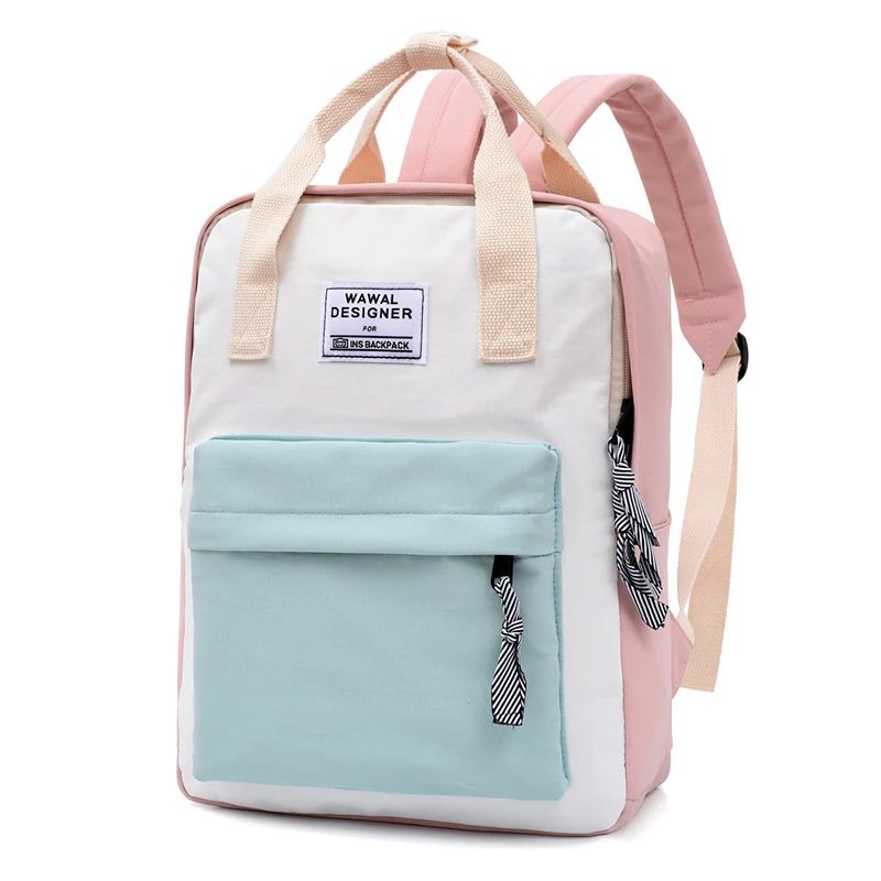 

Women Hot Canvas Backpacks Candy Color Slim Graceful School Bags For Teenagers Girls Laptop Backpacks Patchwork Backpack New