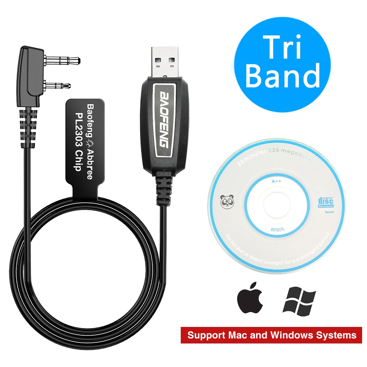 Трехдиапазонное радио ABBREE PL2303 с чипом Бесплатный USB-кабель для программирования