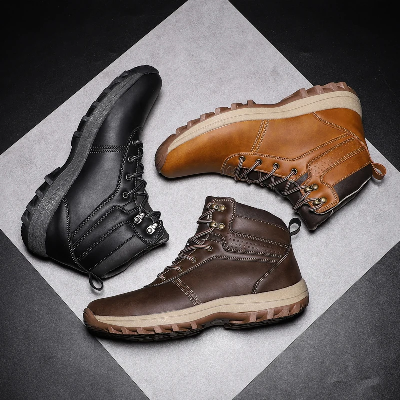 

Fashion Retro Ankle Leather Men Boots High-Top Tooling Boots Cool Young Outdoor Desert Boots Fashion Men Shoes big size 48