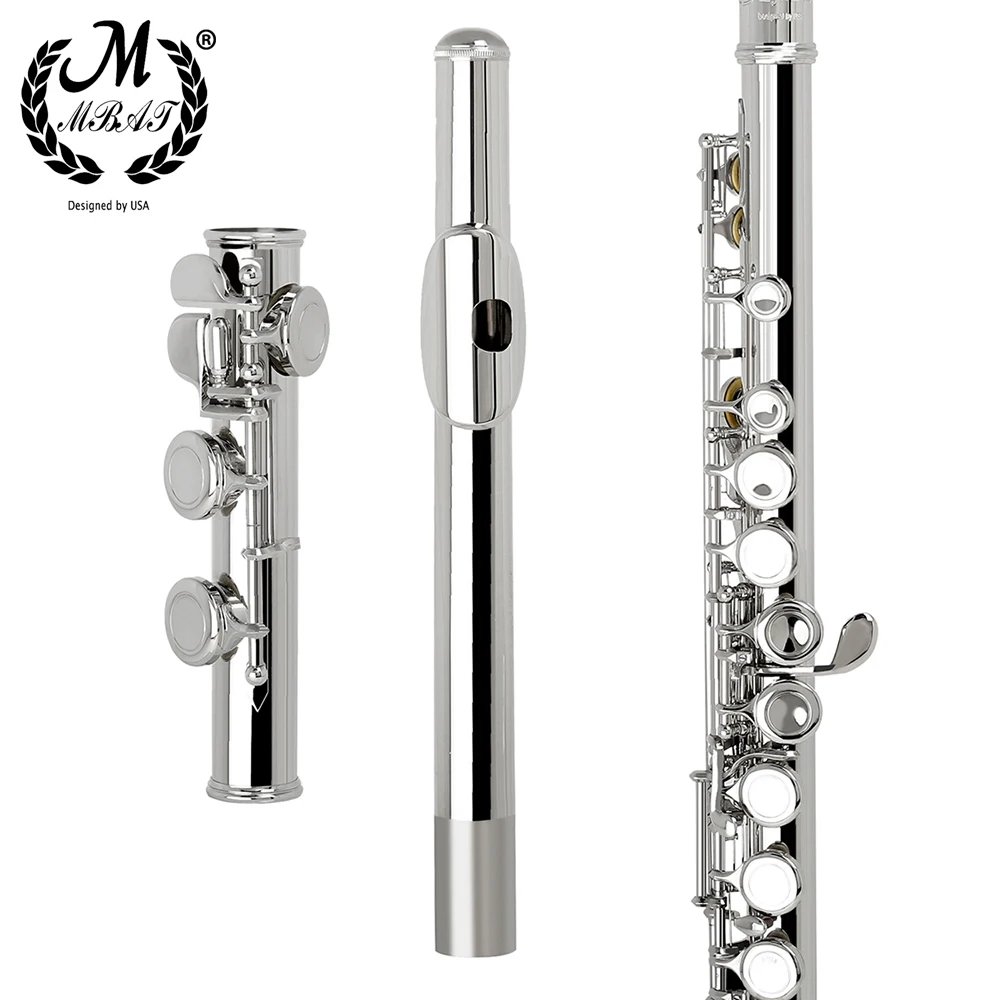 

M MBAT 16 Holes Flute C Tone Closed Hole Silver Plated Cupronickel Flute Woodwind Instrument With Leather Case Cleaning Cloth
