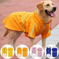 reflective dog raincoat with hood harness hole for medium large dog puppy waterproof hoodie rain jacket poncho clothes
