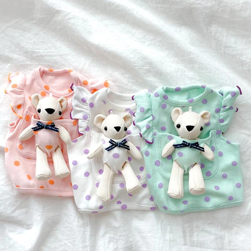 Ropa bonita de dibujos animados para perros, jersey de lunares de verano, ropa transpirable para mascotas, ropa de dos patas para cachorros, camisa Base para adorados-0