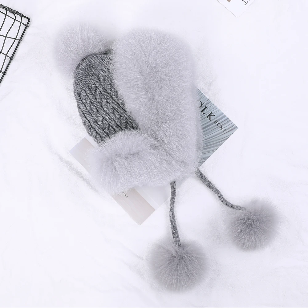 Шапка из натурального Лисьего меха 100% женская шапки-ушанки зимняя теплая - купить