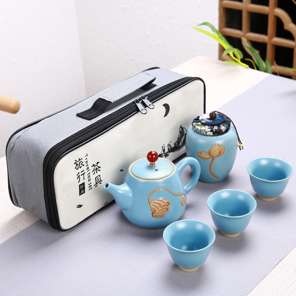 

Creative matte travel tea set set Dingyao teapot teacup portable teapot black pottery quick guest cup Kungfu tea set