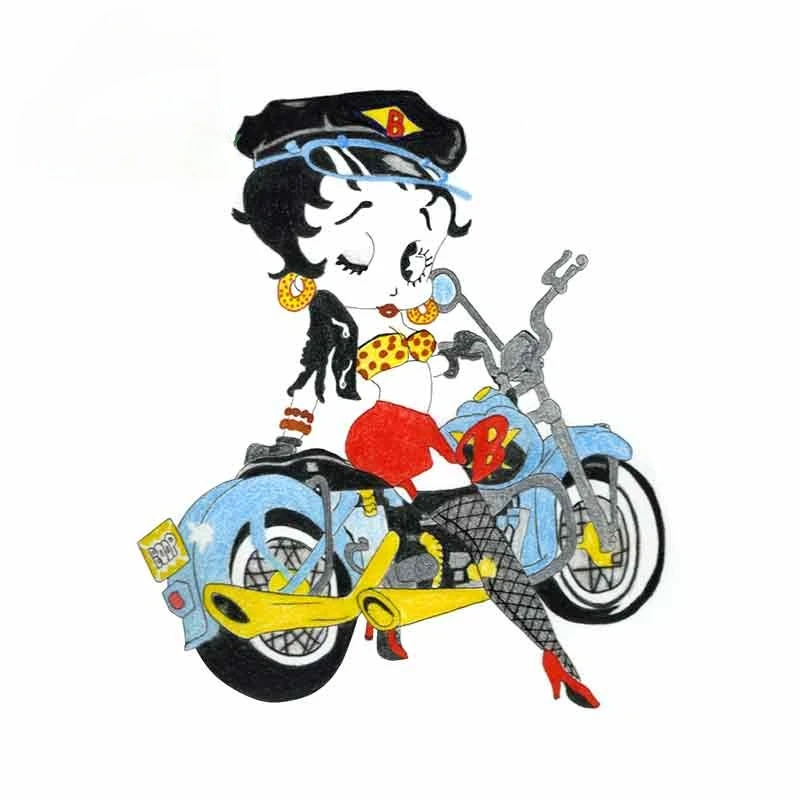 

Cartoon Graffiti Anime Car Stickers for Betty Boop Riding A Motorcycle Auto Bumper Window DIY Waterproof Decal PVC13x11cm