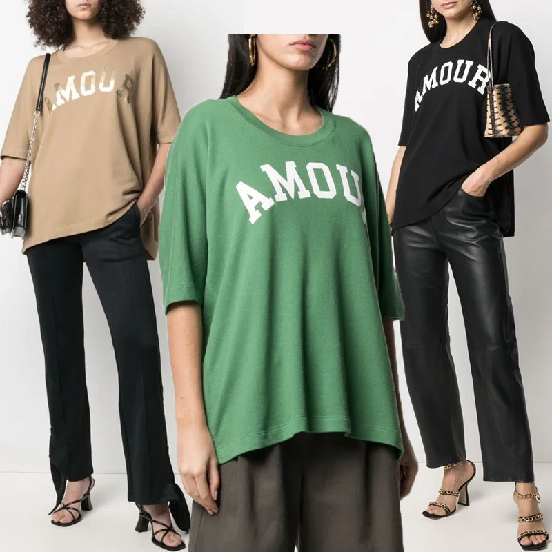 

Женская хлопковая футболка с коротким рукавом, круглым вырезом и надписью