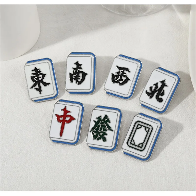 Модная игра Маджонг Эмалированные булавки Смешной китайский стиль Геометрическая брошь Ювелирные изделия для вечеринок для женщин, мужчин и унисекс.