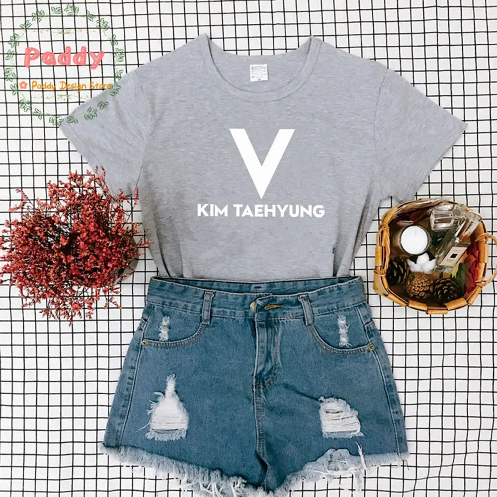Футболка с V-образным вырезом в стиле K-POP модная крутая уличная одежда надписью и