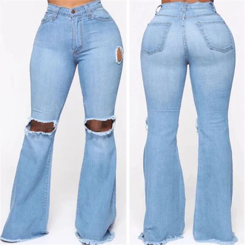 

High Waist Flare Jeans 2021 Women Vintage Denim Trousers Streetwear Female Ripped Wide Leg Joggers Pants Bell-bottomed Pants