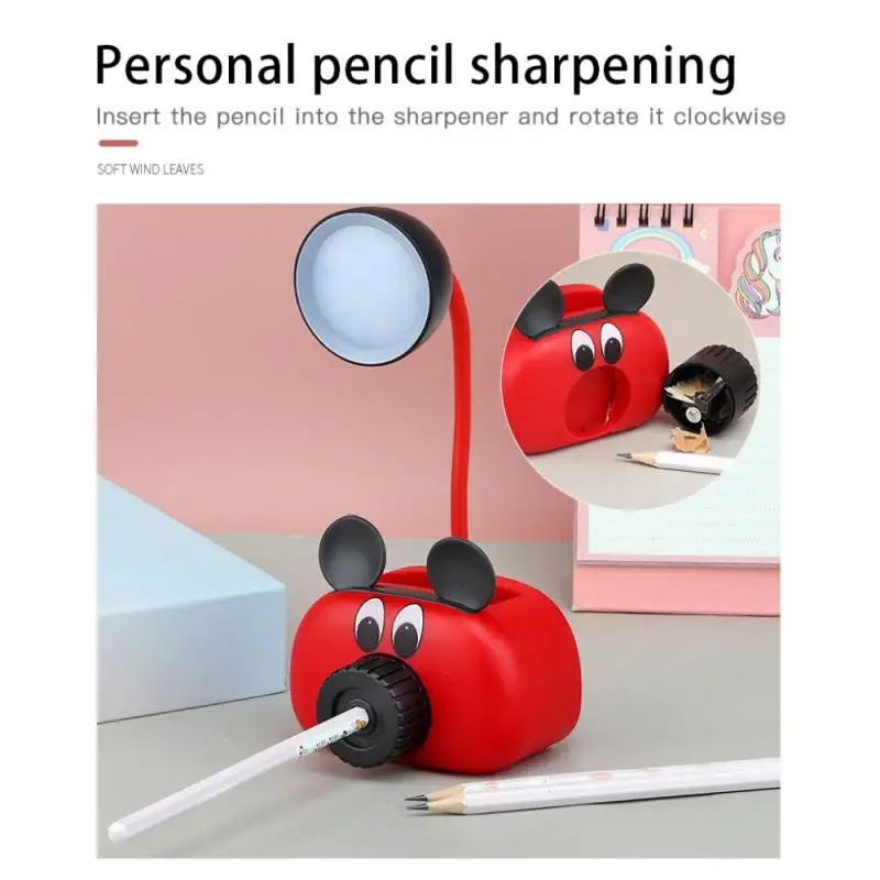 

USB Charger LED Children Student Eye Protection Desk Lamps Cartoon Piggy Pen Holder Pencil Sharpener Mini Lighting Table Lamp
