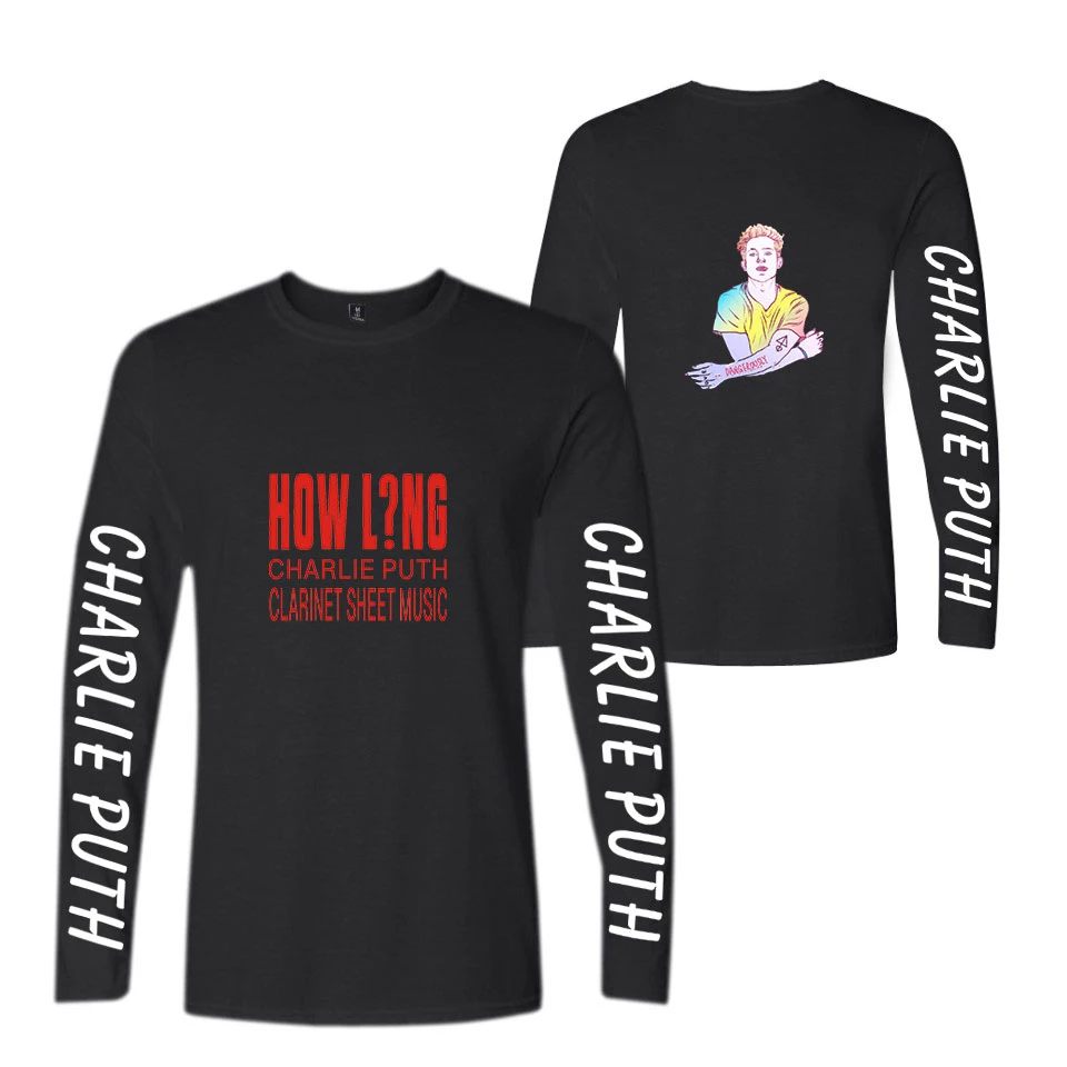 Футболка с круглым вырезом и принтом Charlie Puth для мужчин женщин сезон весна осень