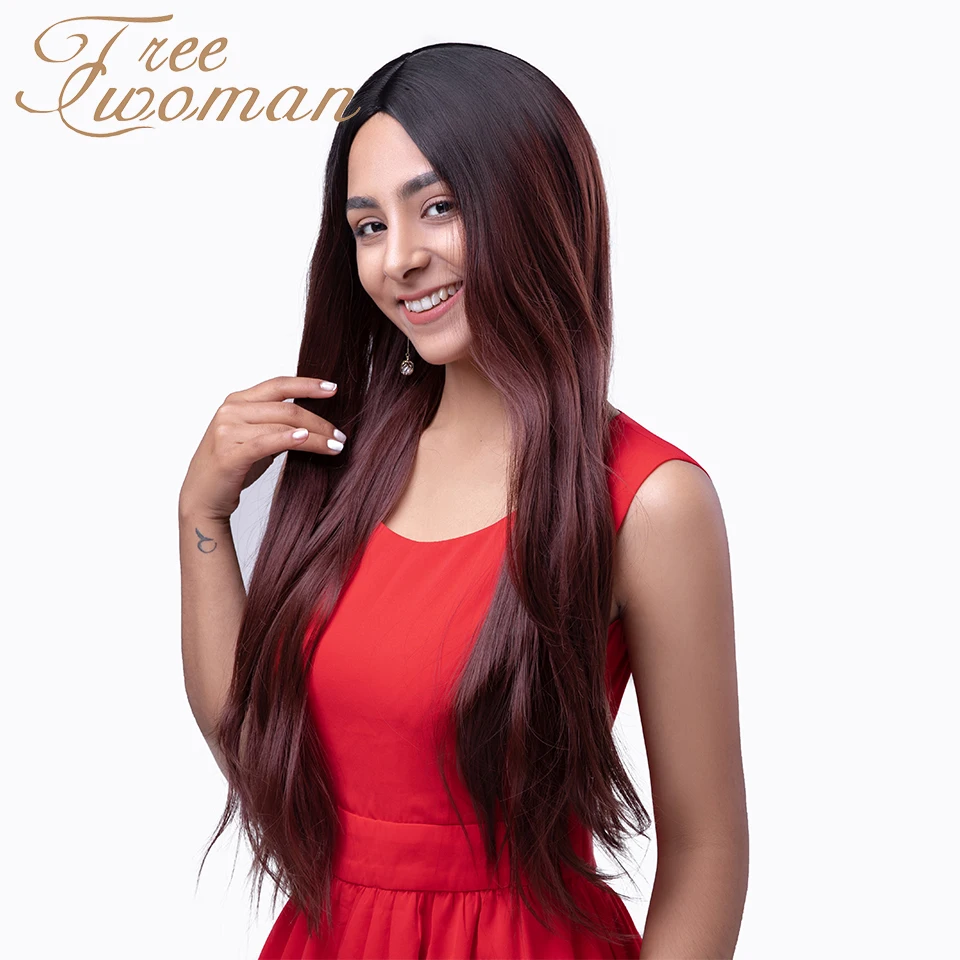 Парик FREEWOMAN с темными корнями прямые синтетические волосы 24 дюйма средней длины
