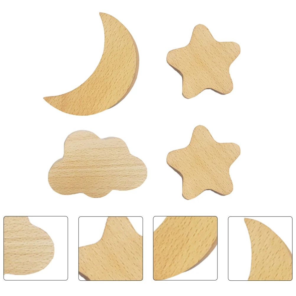 

4PCS Moon Star Wall Hook Lovely Wooden Hanger Wooden Porch Wall Clothing Hook