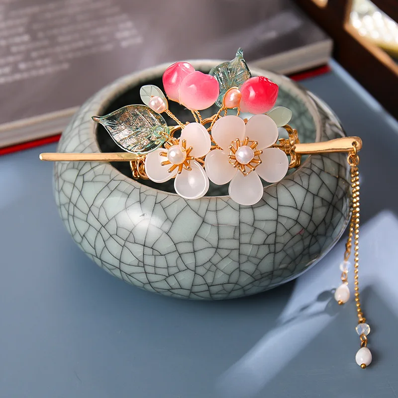 

Retro Hair Stick Set with Flower Hairpin Clips Chinese Style Hanfu Clothing Chopsticks Hair Styling Hair Accessories for Women
