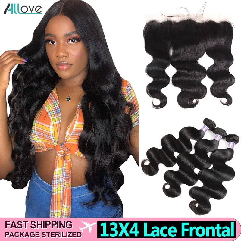 Малазийские пряди волос Allove с фронтальной волной застежкой 3 человеческих не