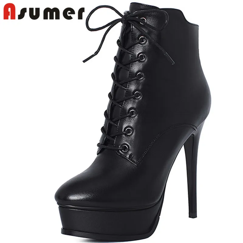 

Женские ботильоны из натуральной кожи Asumer, с круглым носком, на очень высоком каблуке и платформе, вечерние ботинки, 2021