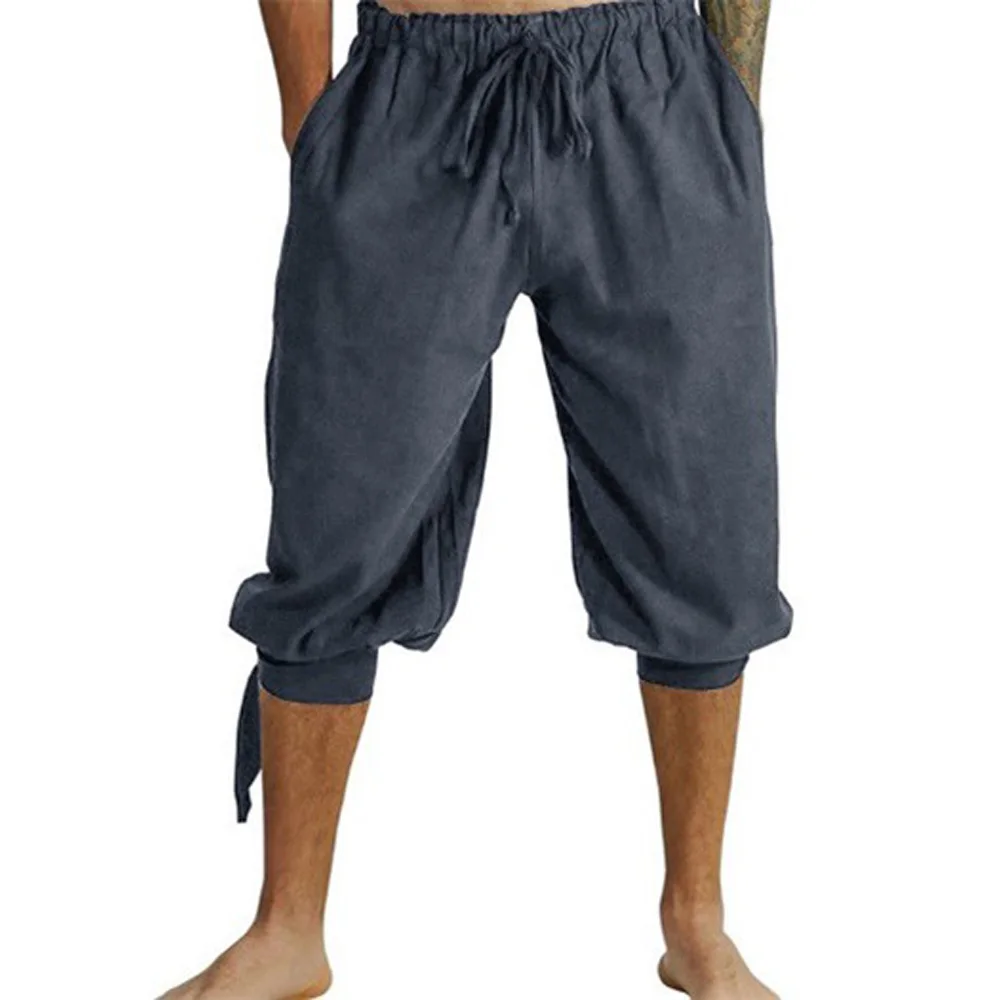 Мужские Простые укороченные брюки с карманами на шнуровке однотонные штаны