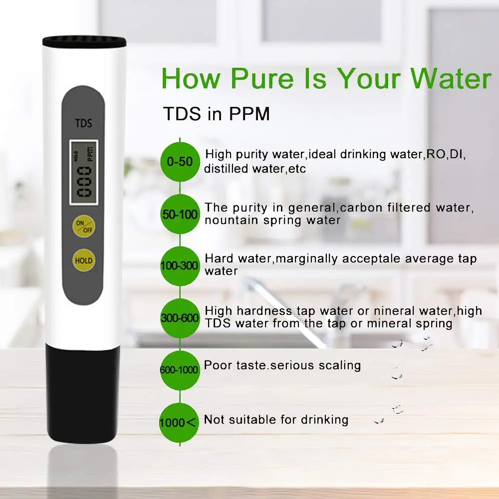 Измеритель TDS цифровой тестер качества воды 0-9999ppm для питьевой аквариумов систем