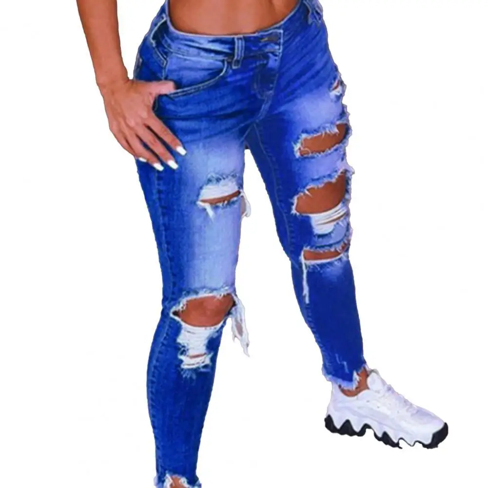 

Женские джинсы с заниженной талией, рваные узкие брюки-карандаш из денима с дырками