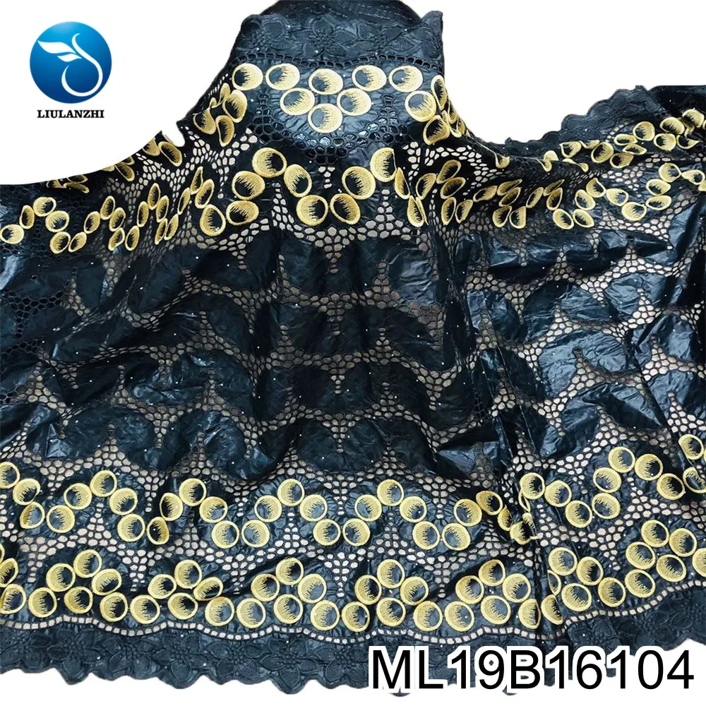 Черная жаккардовая ткань LIULANZHI с вышивкой базин богатая для женского платья