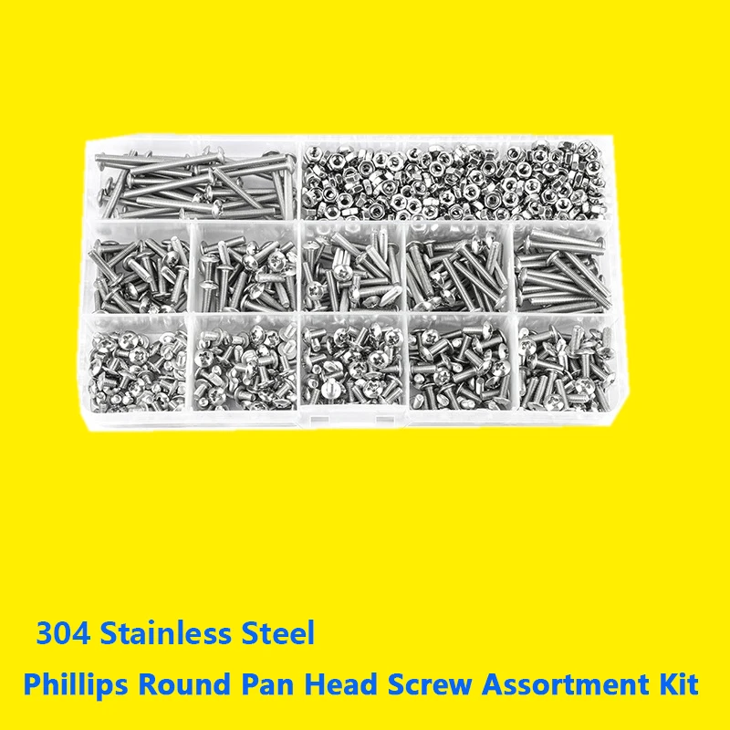 Phillips Round Pan Head Screw Set Bolt Cross Round Phillips Pan Head Screw Bolt Assortment Kit  304 Stainless steel