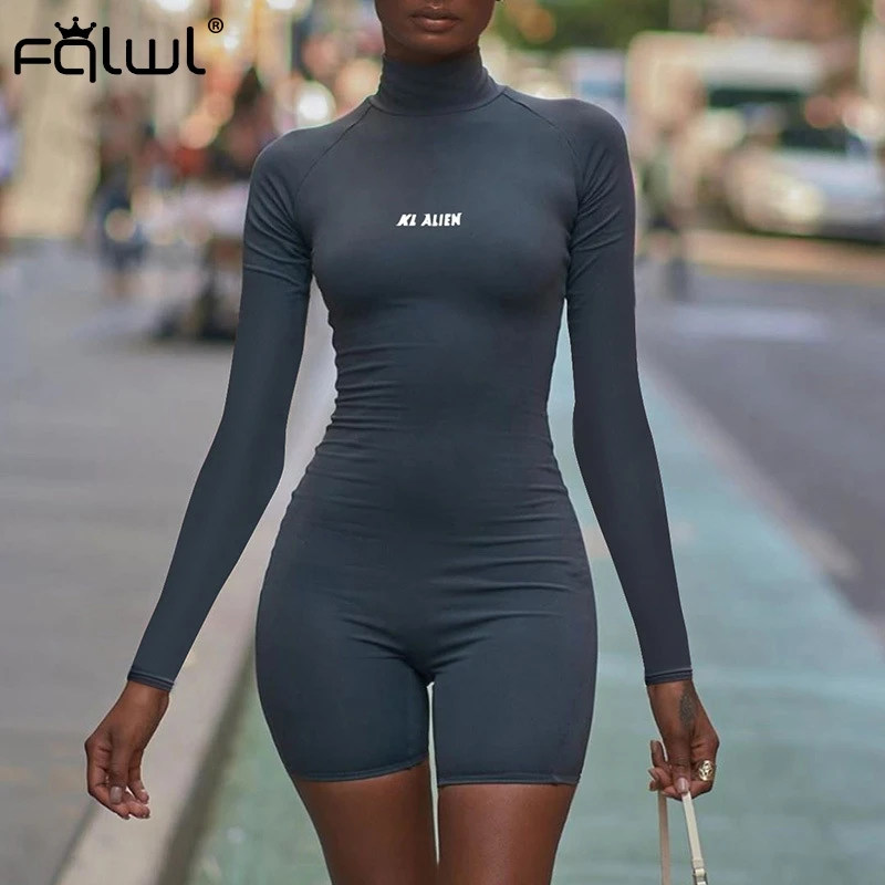 FQLWL облегающие комбинезоны с буквенным принтом женский комбинезон короткий