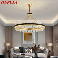 oufula chandelier crystal pendant lamp postmodern home leather round light fixture for living dining room