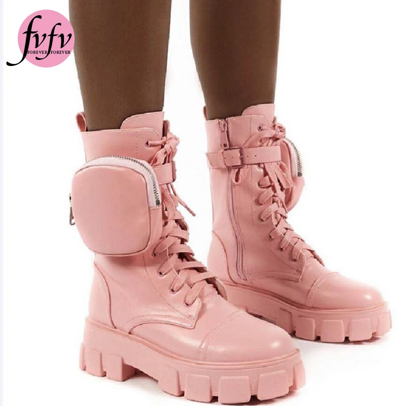 [FVFV] женские ботинки с карманами ботильоны на шнуровке Синие ремешком и пряжкой