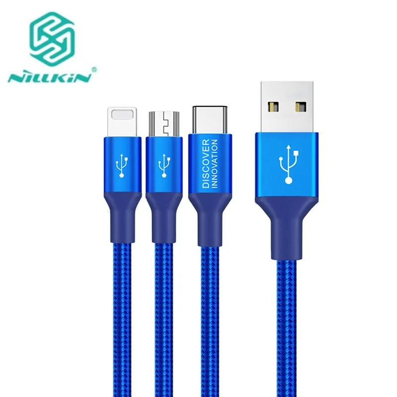 Универсальный нейлоновый usb-кабель Nillkin 3 в 1 кабель Micro Type C для быстрой зарядки iPhone