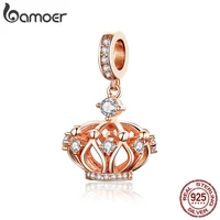 bamoer new collection 925 sterling silver princess crown pendant rose gold color charms fit women necklaces jewelry scc1121