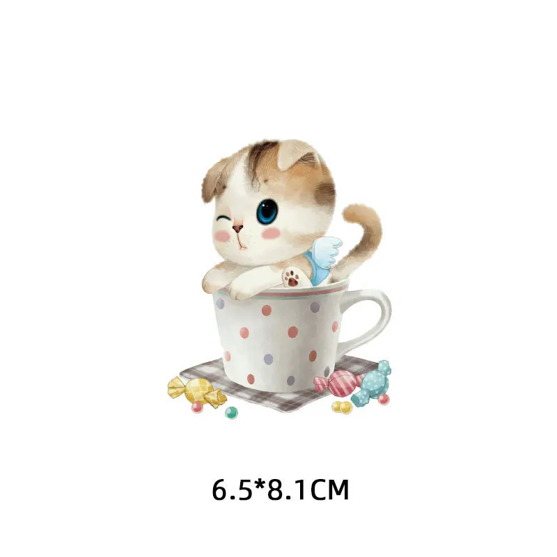 

Poemyi Cute Girl Animals Patches for Clothing Angel Wings Heat Transfer Cup Cat Stripes Thermal Stickers Applique on Clothes R