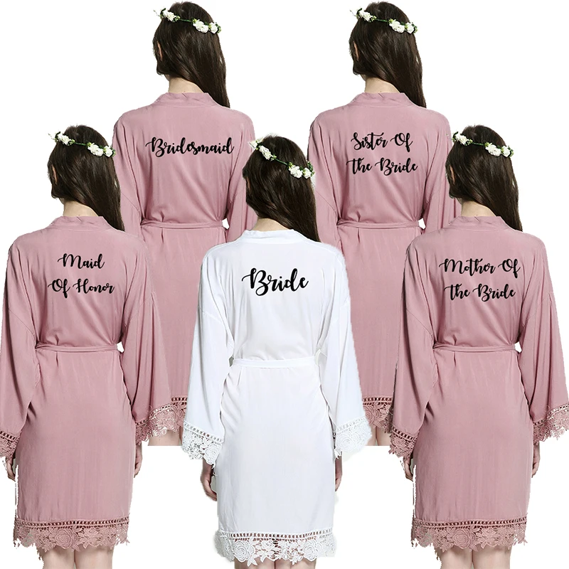 YUXINBRIDAL2019 Новинка лиловая невеста невесты халаты хлопок кимоно халаты с кружевной отделкой женский свадебный Халат короткий