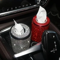 bling interior accessories luxury crystal car tissue box creative diamond design holder cylinder shaped case