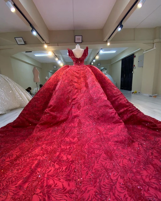 Shades of red - Light, Dark or ombre red sparkle ball gown wedding dress  with glitter tulle and train - various styles