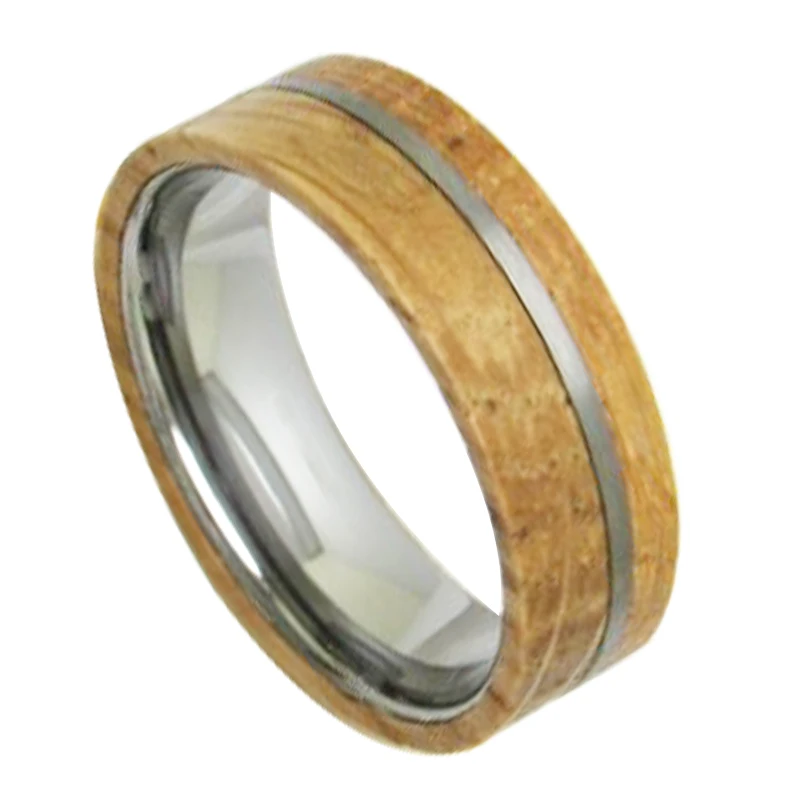 

New Design 8mm Width Tungsten Carbide Wedding Big Rings Flat Top with Natural Oak Wood Gifts for Men Size 6-13 Can Engraving