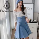 Женское лоскутное платье-трапеция Dabuwawa, белое и синее платье с воротником-лодочкой и коротким рукавом, офисное платье на пуговицах, D18CDR067, на осень