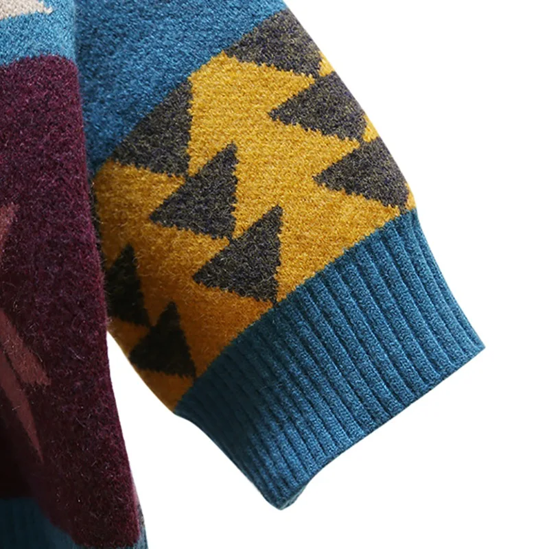 

Women Knitted Cardigan Casual Loose Colorful Sweaters Winter Simple V-Neck Long Sleeve Maple Leaf Pattern Sweater