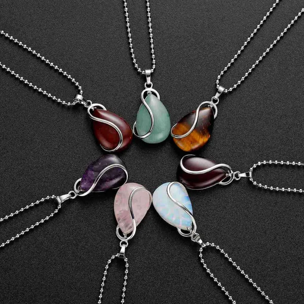 Женская мода слеза капли воды форма висячий камень ожерелье чакра подвески