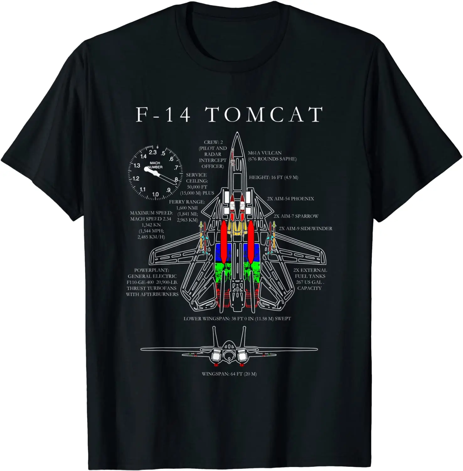 

F-14 Tomcat Specs Men T-Shirt Short Casual 100% Cotton Shirts Size S-3XL