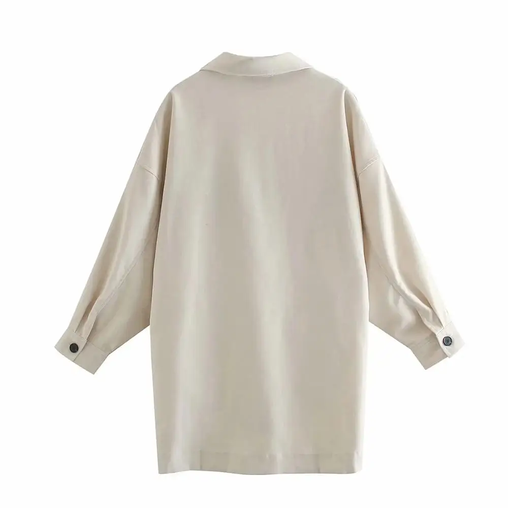 

women overshirt with pockets trf Collared overshirt with long sleeves Front side pocket Asymmetric hem Button-up front