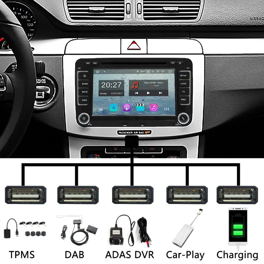 Автомобильный DVD диск с 5 USB портами Android 9 0 PX6/Octa Core для VW Golf Passat Polo Tiguan рычаг