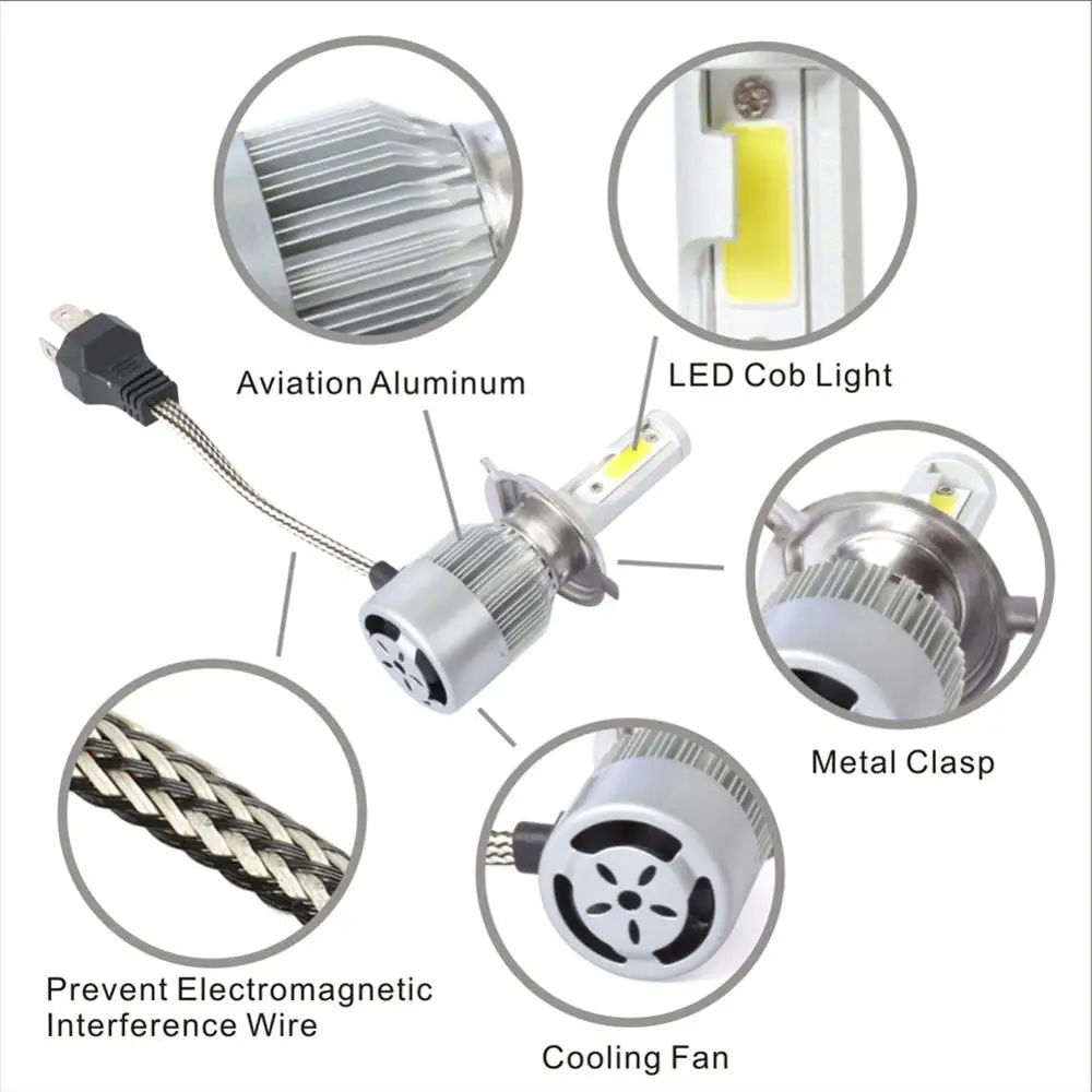 2 шт. Автомобильные светодиодные лампы H7 LED H4 светодиодный 9003 HB2 H11 H1 H3 880 9005 9006 H13 9004