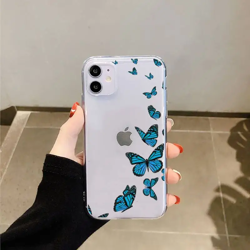 

butterfly blue aesthetics art Phone Case Transparent for iPhone 11 12 mini pro XS MAX 8 7 6 6S Plus X 5S SE 2020 XR