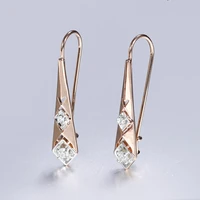 women geometric rhombic heart cz stones drop dangle earrings 585 rose gold color long earring fashion jewelry ge315