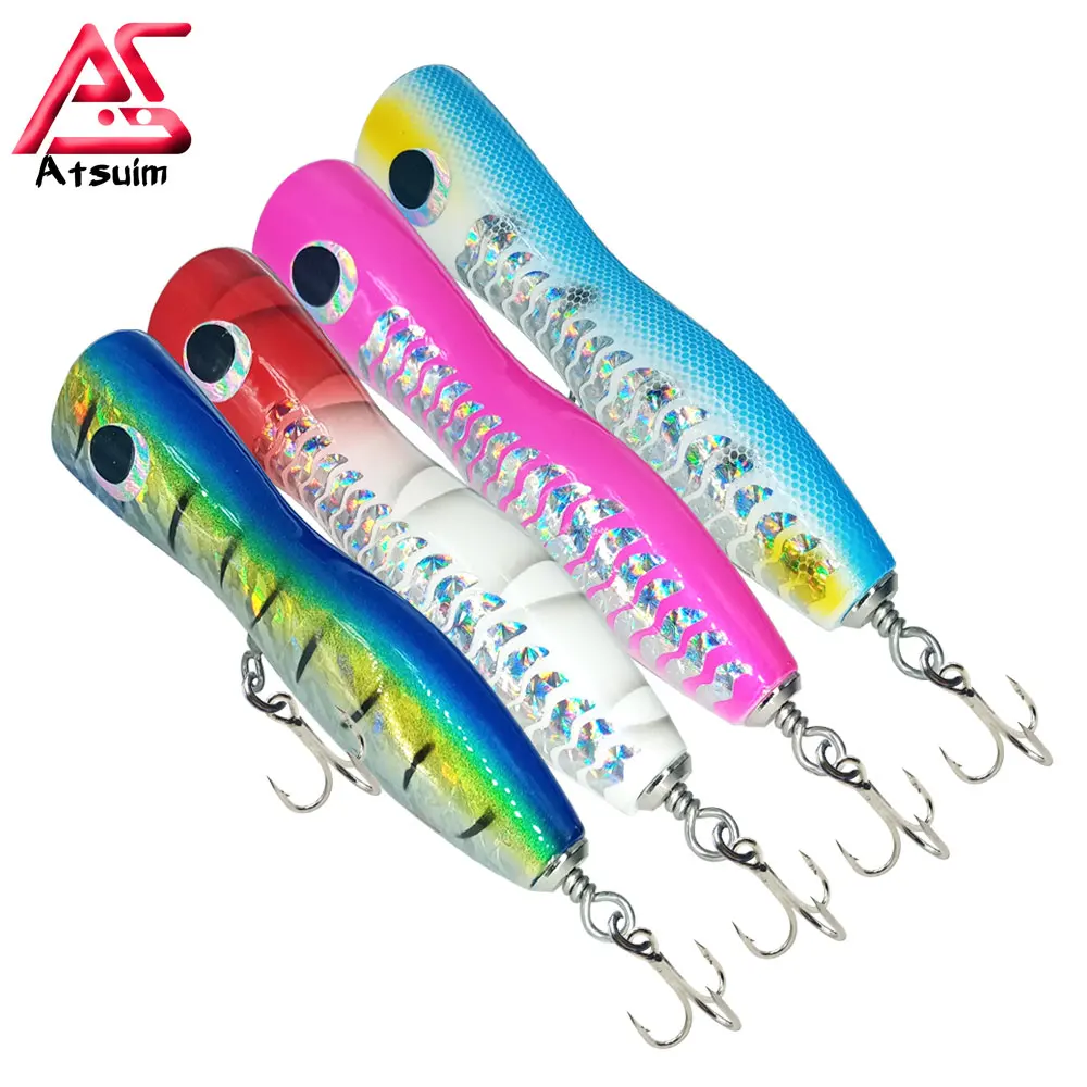 

AS Trolling Popper Tuna Wood Cast Bait Boat Fishing Lure 75g110g Treble Hooks Saltwater Topwater Carp Artificial SwimBait Leurre