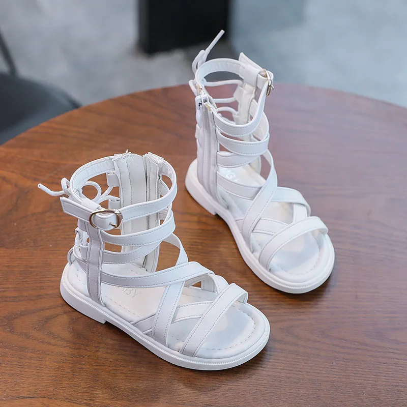 

Children's High Roman Boots Shoes Flat Girls Sandals Soft Little Girl Shoes Gladiator Style Ankle Open Toe Princess Sandals